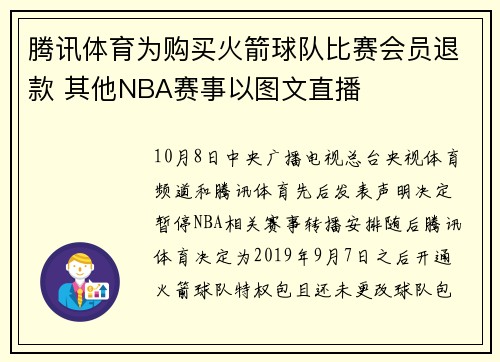 腾讯体育为购买火箭球队比赛会员退款 其他NBA赛事以图文直播